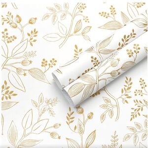 4 Rolls Floral Wallpaper Peel and Stick White and Gold Contact Paper Modern 